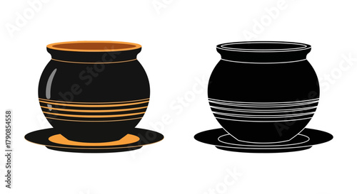 Two decorative vases one colored and one monochrome are displayed side by side