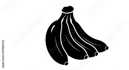 A simple black and white illustration of a bunch of bananas