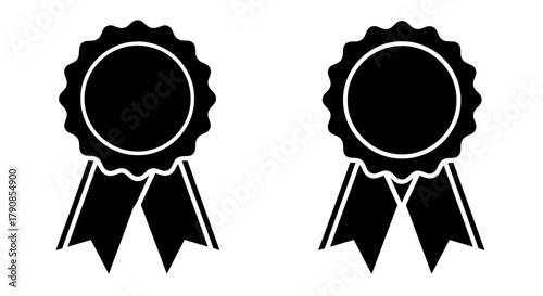 Two black and white award ribbons simple design isolated on a white background