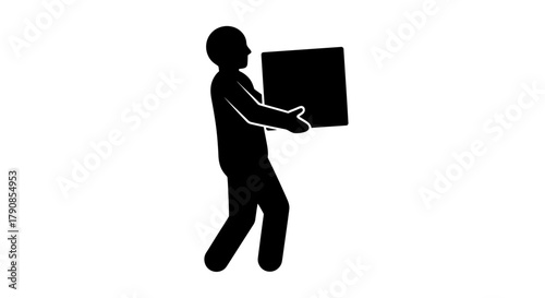 Silhouette of a person carrying a rectangular box simple black and white design