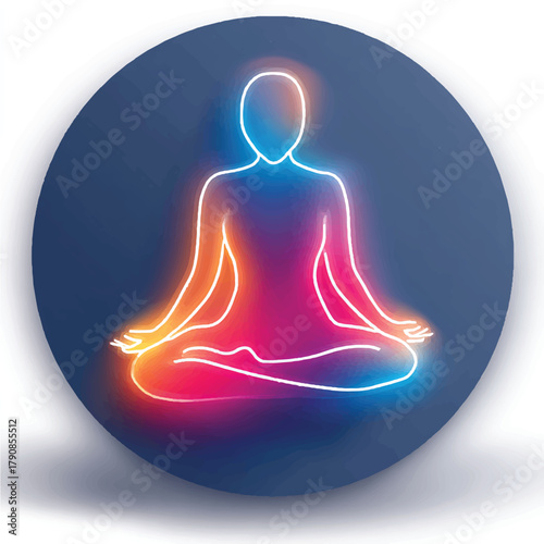 Meditating Figure in Lotus Position with Neon Glow Serene Spiritual Practice and Wellbeing Focus for Yoga Meditation and Inner Peace Art Illustration