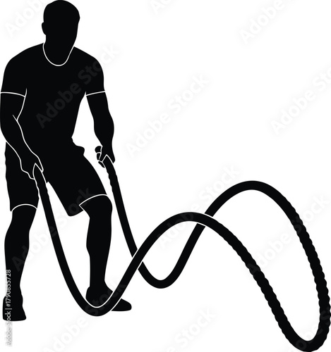 Personal Trainer Using Power Ropes Workout Training Concept Vector silhouette