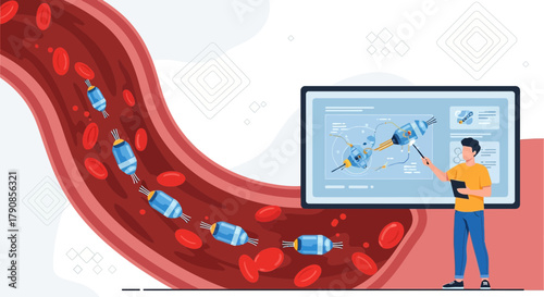 Presentation on Nanotechnology and Medicine with Nanobots in Bloodstream Illustration