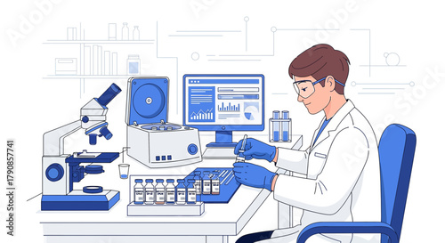 Scientist in a Laboratory Setting Conducting Research and Experimentation with Equipment
