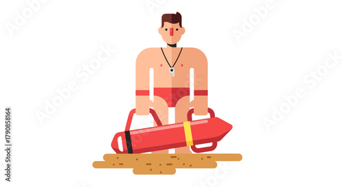 A Lifeguard With A Rescue Can, A Cartoonish Character Ready to Save Lives At The Beach