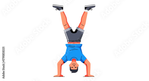 A Person Performing Handstand Exercise on a Black Background Vector Illustration