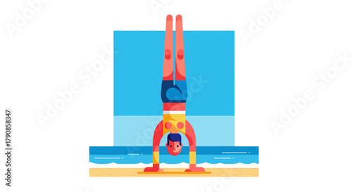 A Person Performing Handstand Exercise on the Beach with Blue Sea Background in Summer