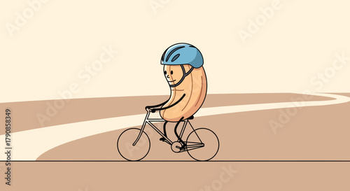 A Nutty Cyclist Biking Along A Beige Road Wearing A Blue Safety Helmet