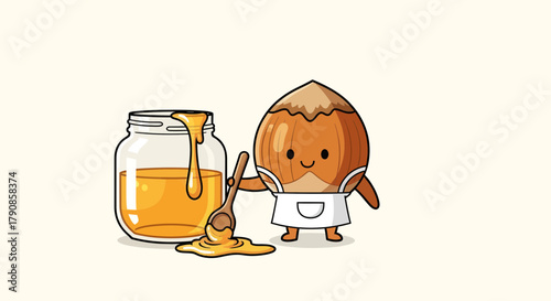 A Nutty Chef Smiling and Adorably Preparing Honey Delight in the Sweet Kitchen