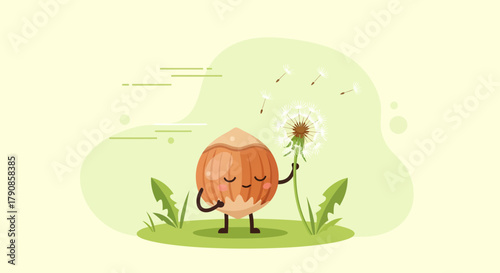 A Nutty Friend Holding Dandelion: Whimsical Illustration Of Nature's Beauty And Joy.