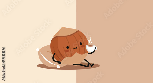 A Nutty Friend Enjoying Coffee and Relaxation on a Cozy, Comforting Pillow