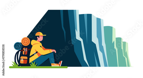 A Person Restfully Contemplating The Majestic Cliffs During A Hiking Excursion