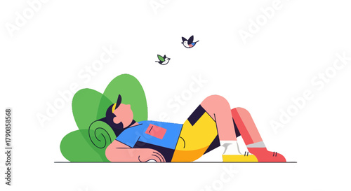 A Person Relaxing Comfortably on a Couch with a Minimalist Illustration Style
