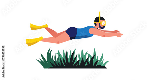 A Person Snorkeling Underneath The Water Near Some Aquatic Plants