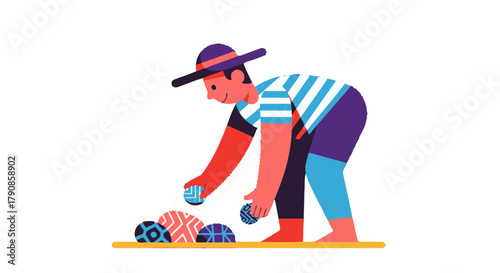 A Person Collecting Decorated Spheres, Vector Illustration On A Black Background Design