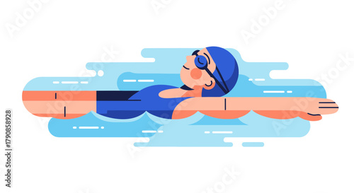 A Person Swimming Energetically in a Stylized Aquatic Landscape with a Black Background