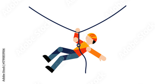 A Person Ziplining Down, With Modern Flat Vector Graphic, Against a Black Backdrop