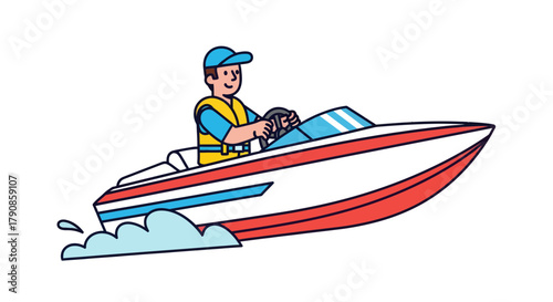 A Person Driving A Powerboat At High Speed, Enjoying A Leisurely Summer Day