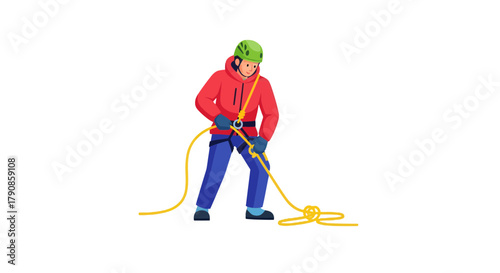 A Person Dressed In Climbing Gear Preparing A Rope On Black Background
