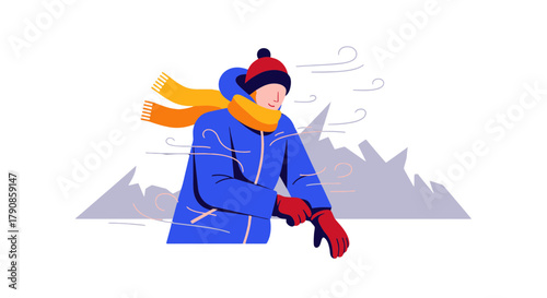 A Person Encounters Harsh Weather Conditions While Experiencing Snowy Mountains in Winter