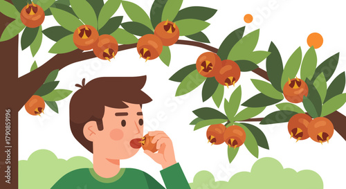 A Person Enjoying Fruit From The Tree, Depicting Natural Eating and Nourishment