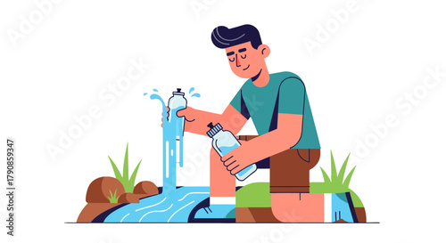 A Person Filling Water Bottles From Natural Spring Freshness And Cleanliness