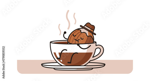 A Relaxed Nut Enjoying a Warm Beverage, A Joyful Moment of Serenity and Comfort