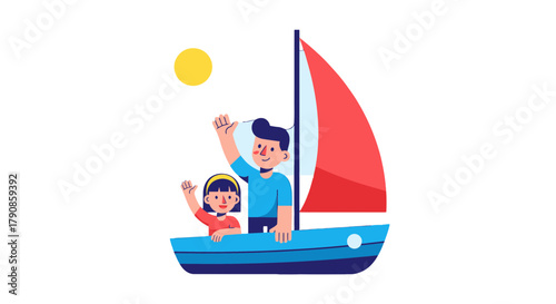 A Sailor And A Girl Sailing In A Boat Under A Sunny Sky During The Day