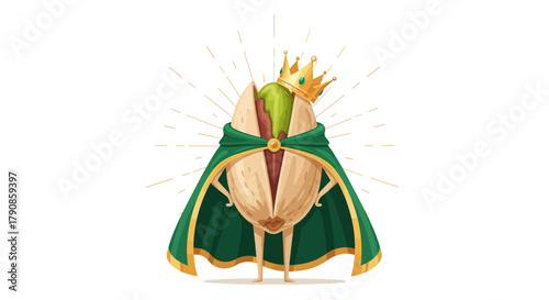 A Royal Nut: The Pistachio King in Regal Attire, Shining and Proud, Unique Illustration