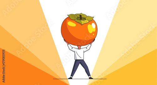 A Person Holding A Huge Persimmon Symbolizing Abundance And Freshness