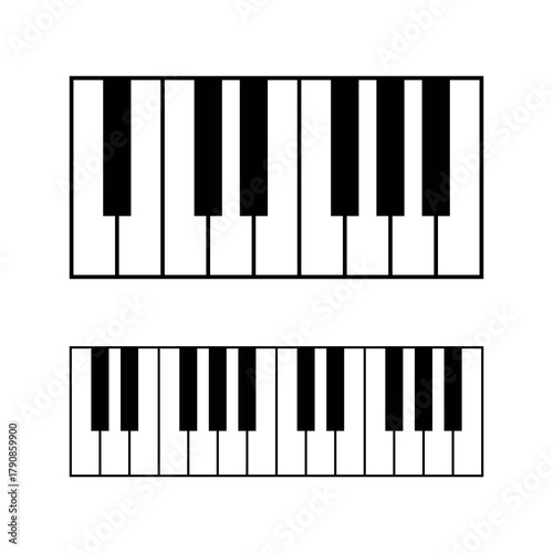 Piano key icon. Symbol of music, a pianist, or musician. Attribute of a musical instrument, such as a piano or grand piano. Black and white keys.