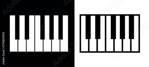 Piano key icon. Symbol of music, a pianist, or musician. Attribute of a musical instrument, such as a piano or grand piano. Black and white keys.