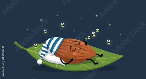 A Sweet Dream of Sleepy Almonds Under a Starry Night With Fireflies