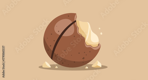 A Tasty Illustration Depicting a Macadamia Nut in Graphic Design on a Tan Background