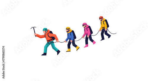 A Team Of Climbers With Their Equipment Progressing In Dark Setting Of Adventure