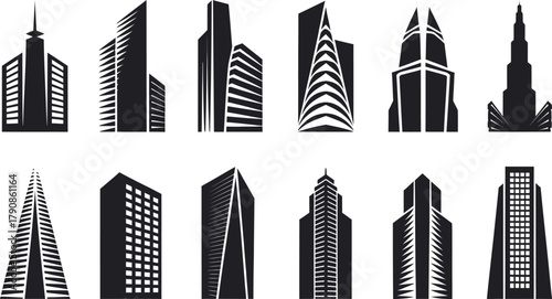 Skyscraper Silhouette Vector Set | City Skyline Icon Collection | Urban Architecture Design