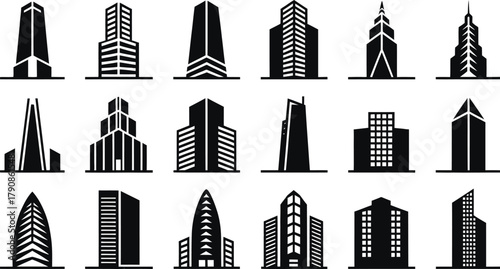 Skyscraper Silhouette Vector Set | City Skyline Icon Collection | Urban Architecture Design