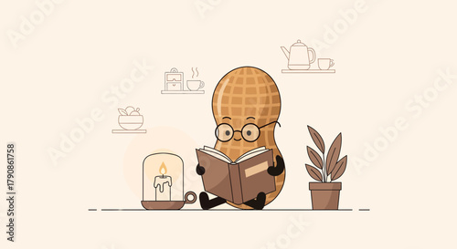 A Whimsical Peanut In Glasses Enjoying Calm, Peaceful Moments While Reading