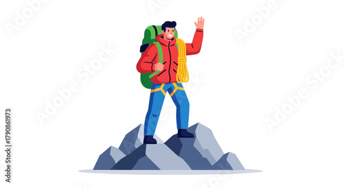 Adventurer Ascending Mountain Peak Achieving Goals and Reaching New Heights of Success