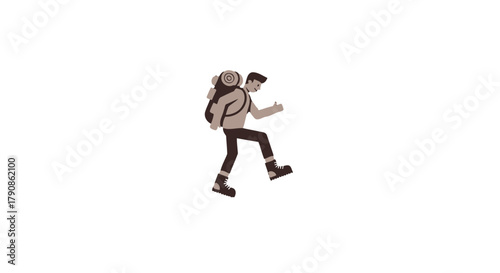 Adventurer Ascends Path Depicted Against a stark Black Background, Hiking into the Unknown