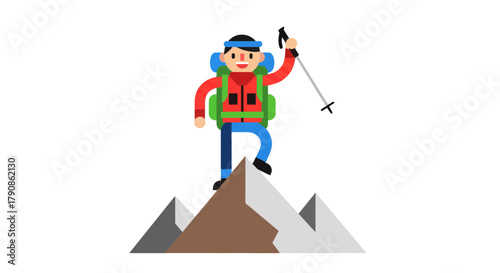 Adventurer Ascends Peak: Conquering Mountains Depicting Travel and Exploration