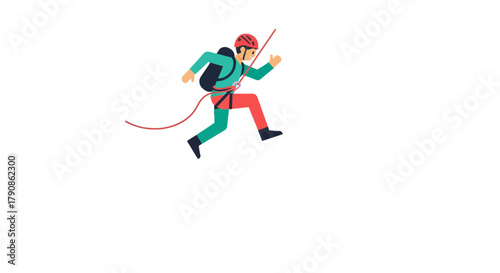Abstract Climber with Red Rope and Helmet Ascends Against Dark Backdrop Perfectly