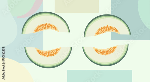 Abstract Composition Featuring Sliced Melon Against A Geometric Pastel Background Design