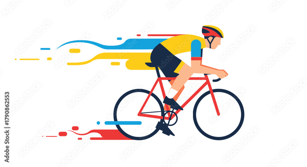 Fototapeta premium Abstract Cyclist Riding A Bicycle In Speed With Colorful Dynamic Motion Trails