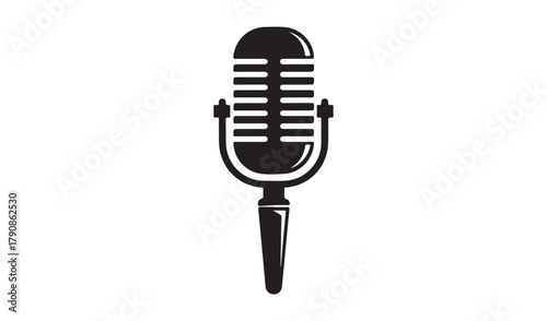 Vintage microphone silhouette icon symbol for audio recording and broadcasting