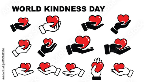 Hands offering hearts for world kindness day