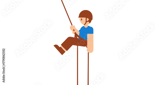 Abstract Illustration Depicting a Person Rappelling on a Rope with Protective Gear