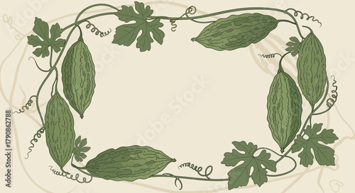 Abstract Illustration of Bitter Melon Arrangement as Botanical Artistic Design