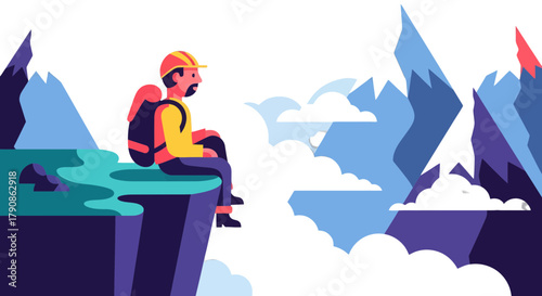 Adventurer Contemplating Majestic Vista of Mountains and Cloudy Sky at Night