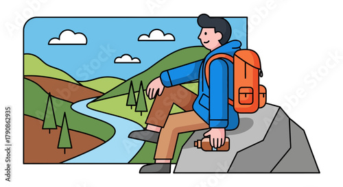 Adventurer Contemplating Serene Landscape After Hiking In The Mountains Daydream